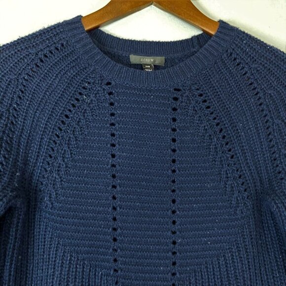 J.Crew Wool Blend Crewneck Sweater Sz XXS Navy Pointelle‎ Cable knit Style E6733 - Picture 4 of 11